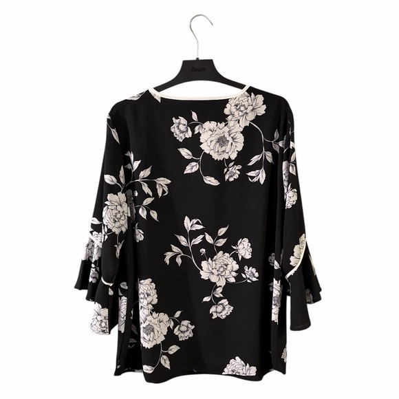 ⭐️ Artizan ($69) by Robin Barré Black & White Blouse With Bell Sleeves - PTP 22 - Picture 3 of 5